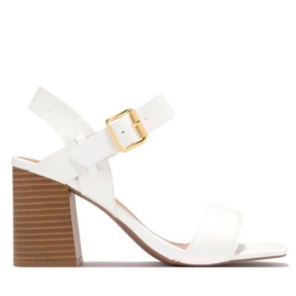 !! NEW !! Vegan Leather Ankle Strap Block Heels in White - Picture 7 of 8
